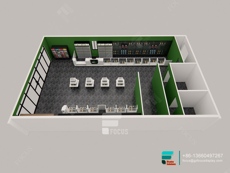 Showcase Smoke Shop Glass Shelves For Retail Store