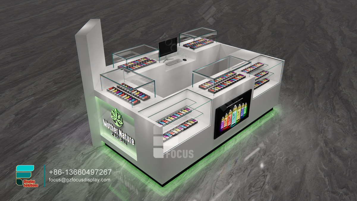 dispensary kiosk large glass showcase cigarette display case