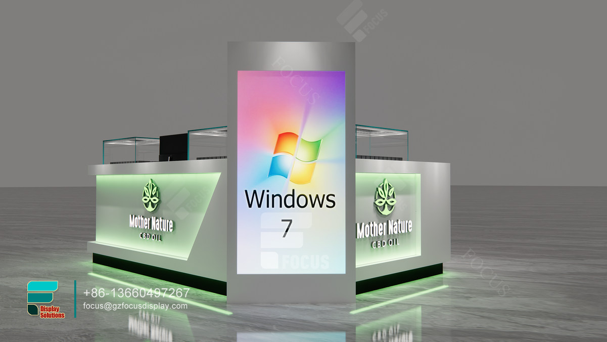dispensary kiosk large glass showcase cigarette display case