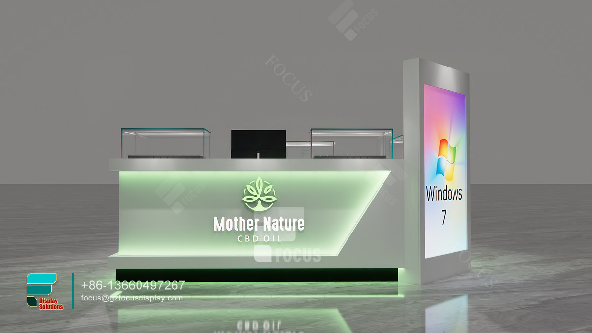 dispensary kiosk large glass showcase cigarette display case