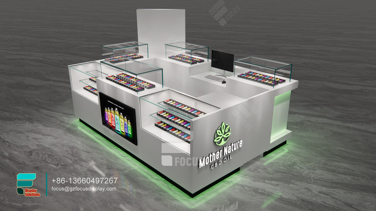 dispensary kiosk large glass showcase cigarette display case