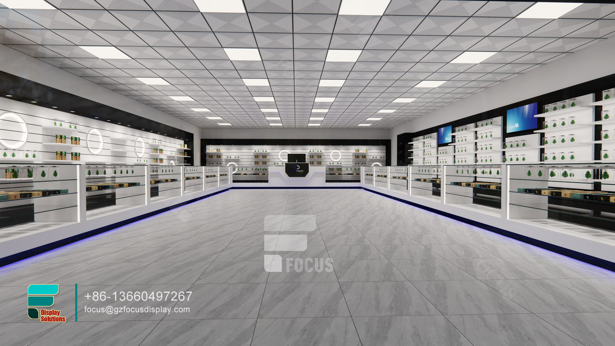 cannabis dispensary displays luxury tall glass cabinet
