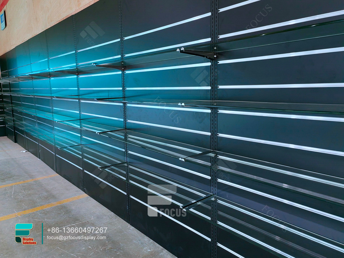 custom dispensary display cases round glass display case