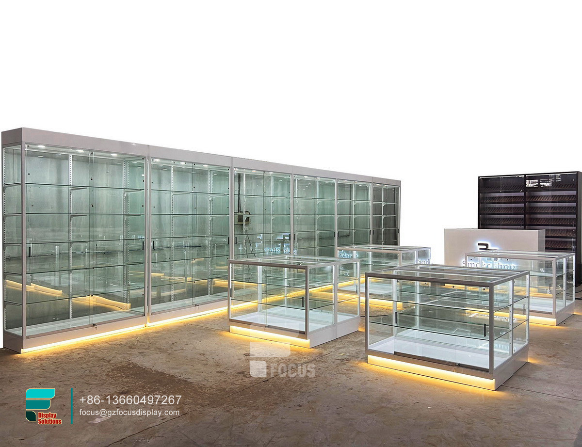 custom dispensary retail showcases glass display unit