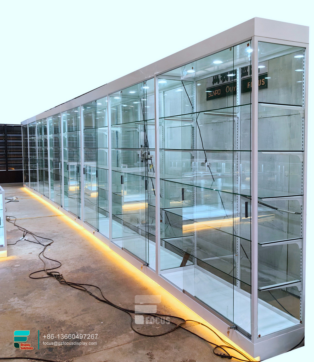 custom dispensary retail showcases glass display unit