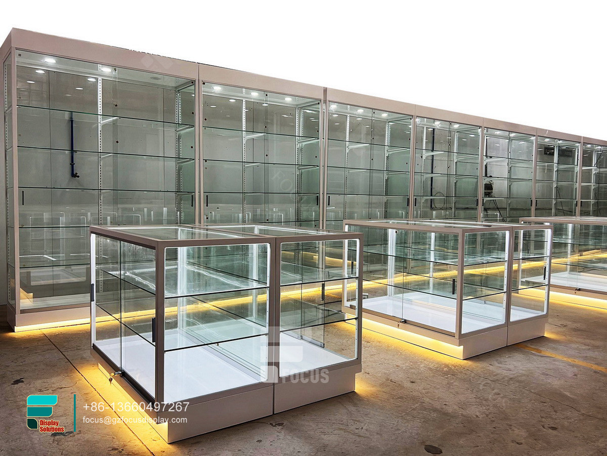 custom dispensary retail showcases glass display unit