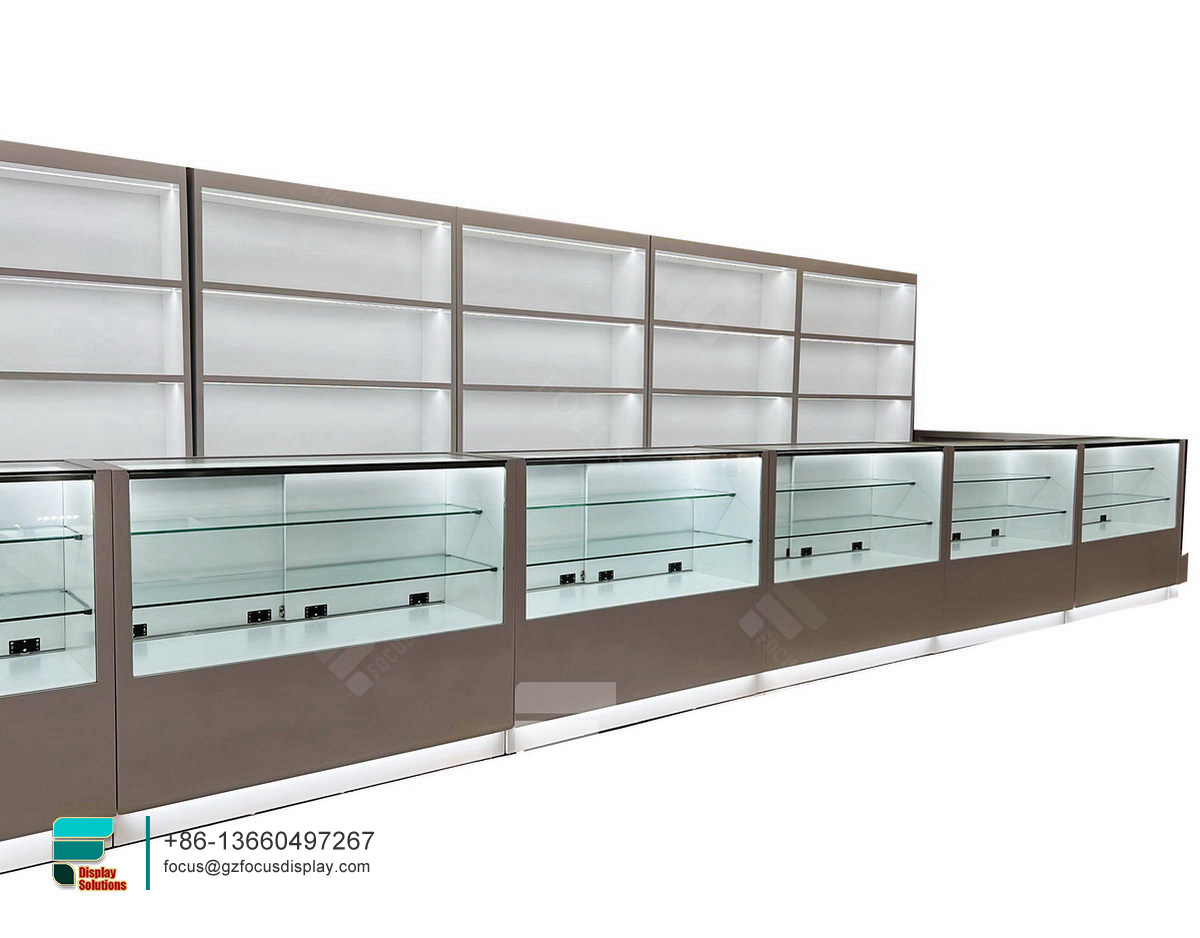 custom pharmacy dispensary shelving store glass display