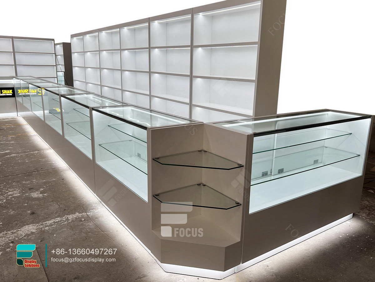 custom pharmacy dispensary shelving store glass display