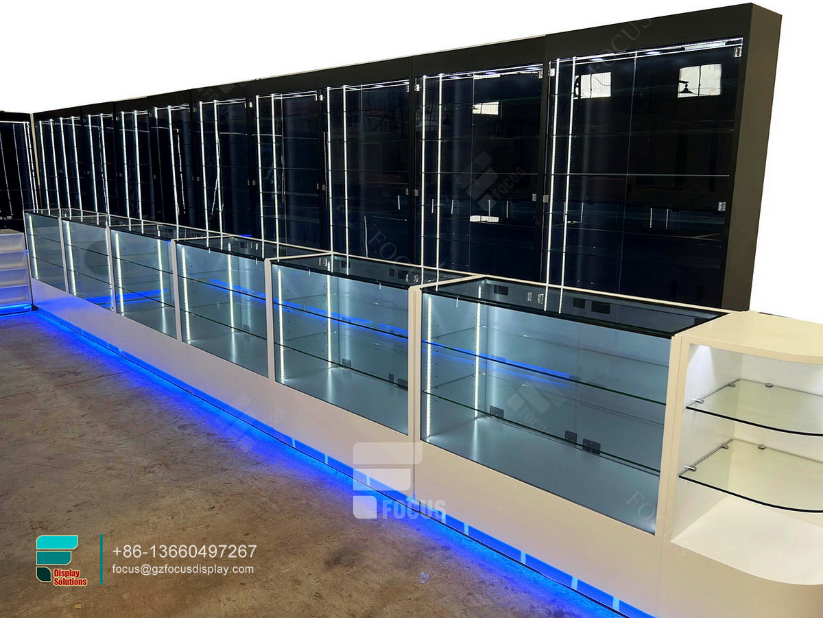 dispensary fixtures display glass counter tobacco cabinet