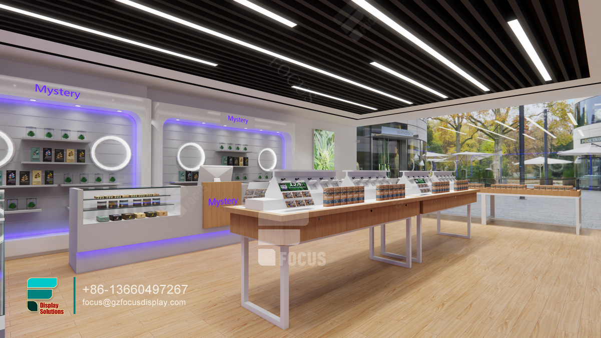 smoke retail shop display racks glass wall showcase for shops