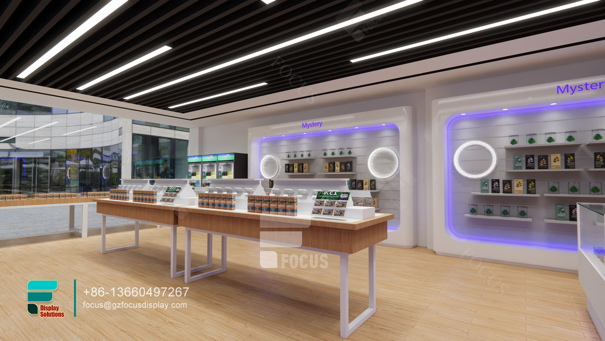 smoke retail shop display racks glass wall showcase for shops