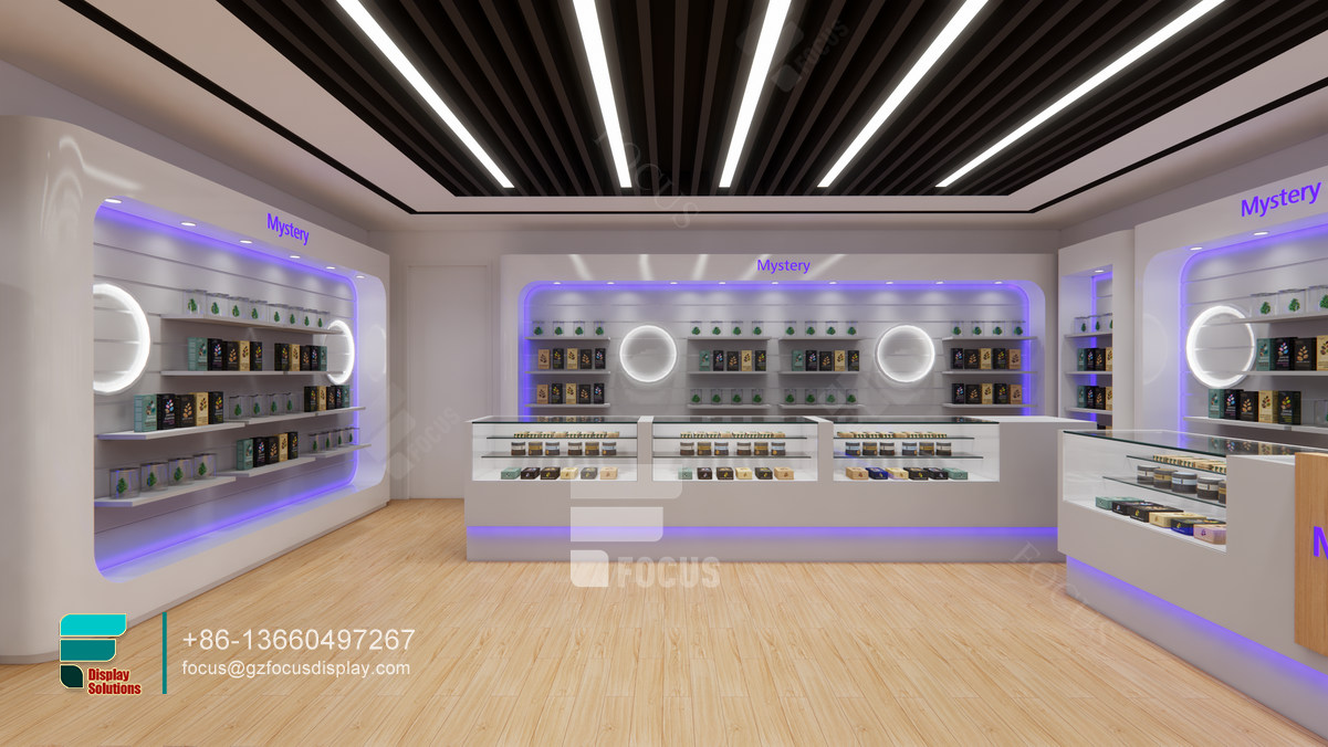 smoke retail shop display racks glass wall showcase for shops