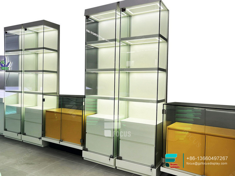 Customized Smoke Shop Showcases Tall Glass Display Cabinet