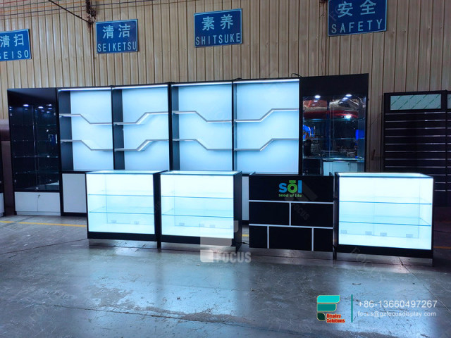 Wood Cigarette Display Glass Display Cabinet With Lock