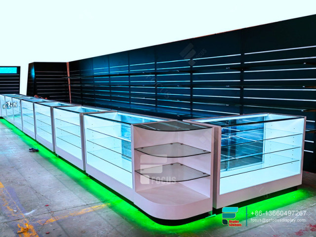 Custom Dispensary Display Cases Round Glass Display Case