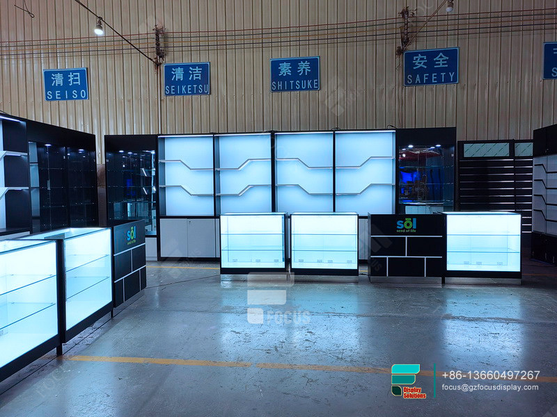 Wood Cigarette Display Glass Display Cabinet With Lock