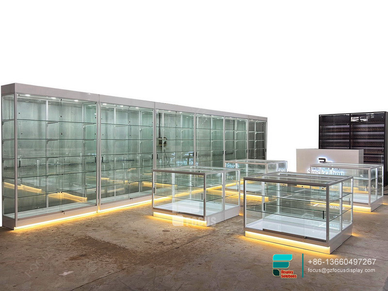 Custom Dispensary Retail Showcases Glass Display Unit