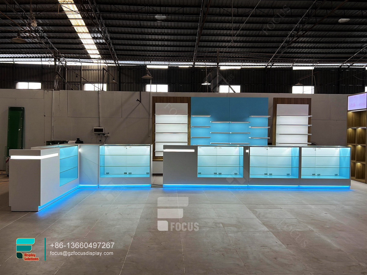 commercial smoke shop glass display shelf tobacco kiosk