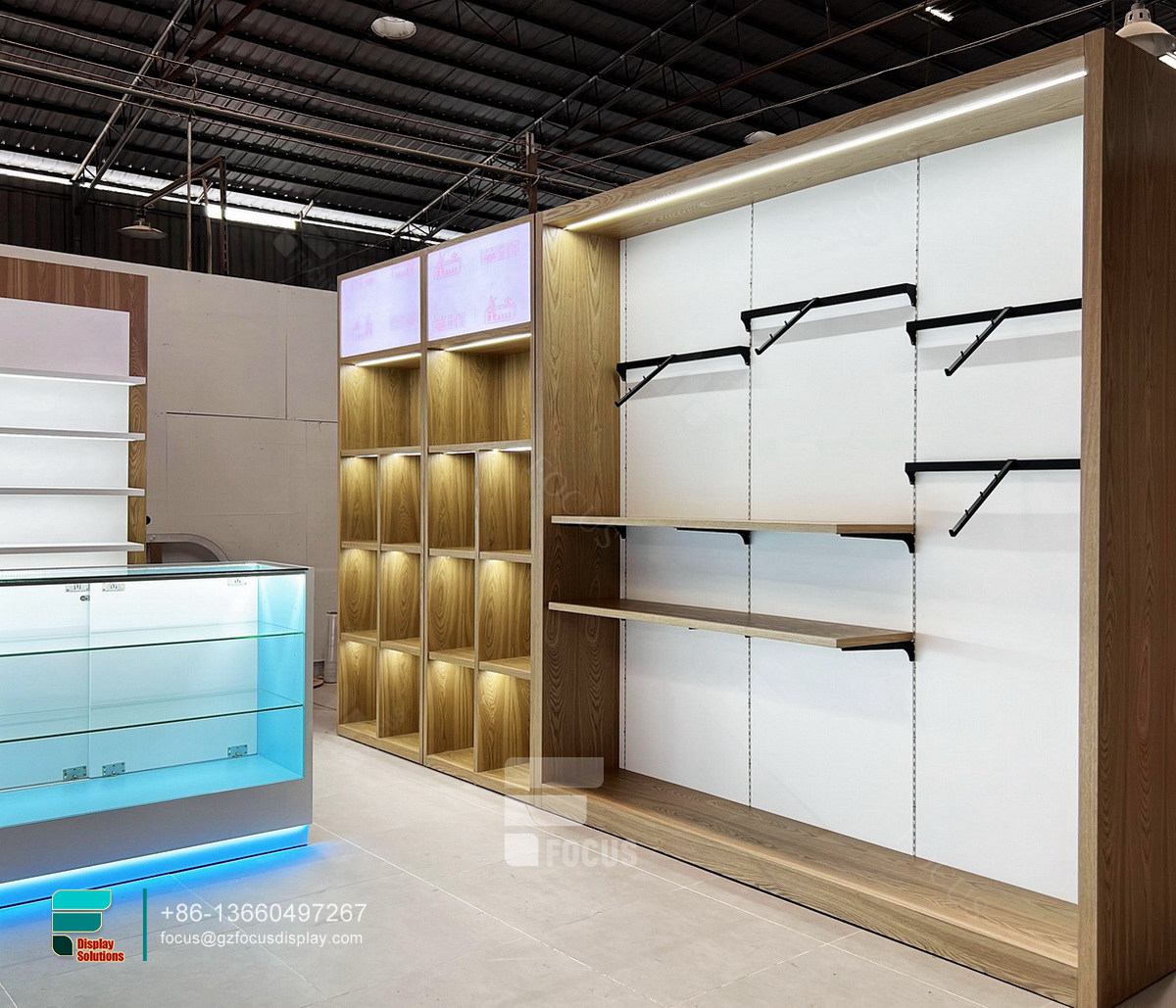 commercial smoke shop glass display shelf tobacco kiosk