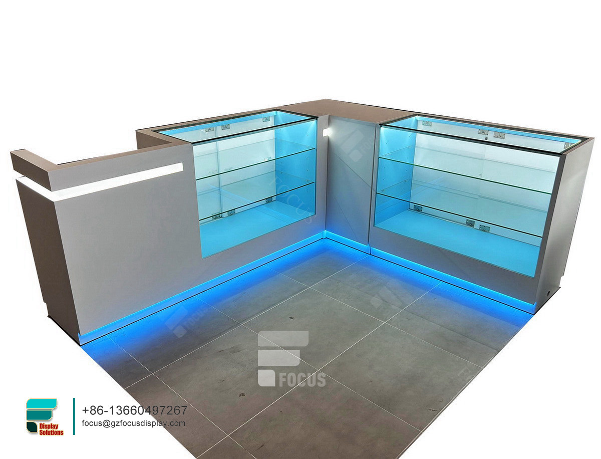 commercial smoke shop glass display shelf tobacco kiosk