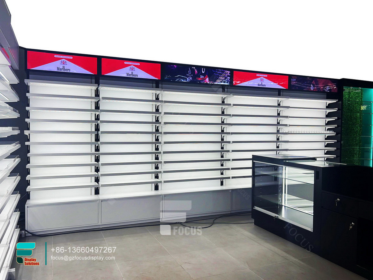 custom tobacco display shelf transparent glass vitrine