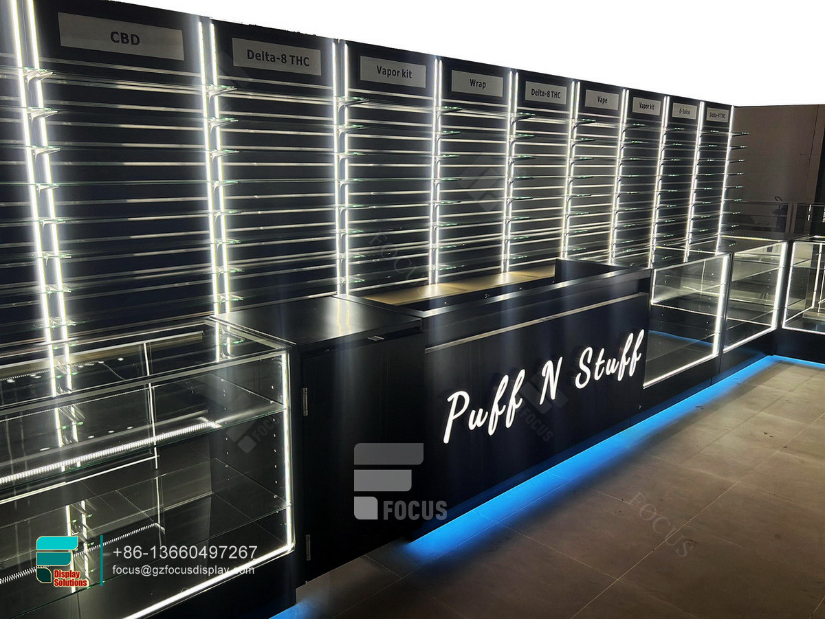 custom tobacco display shelf transparent glass vitrine