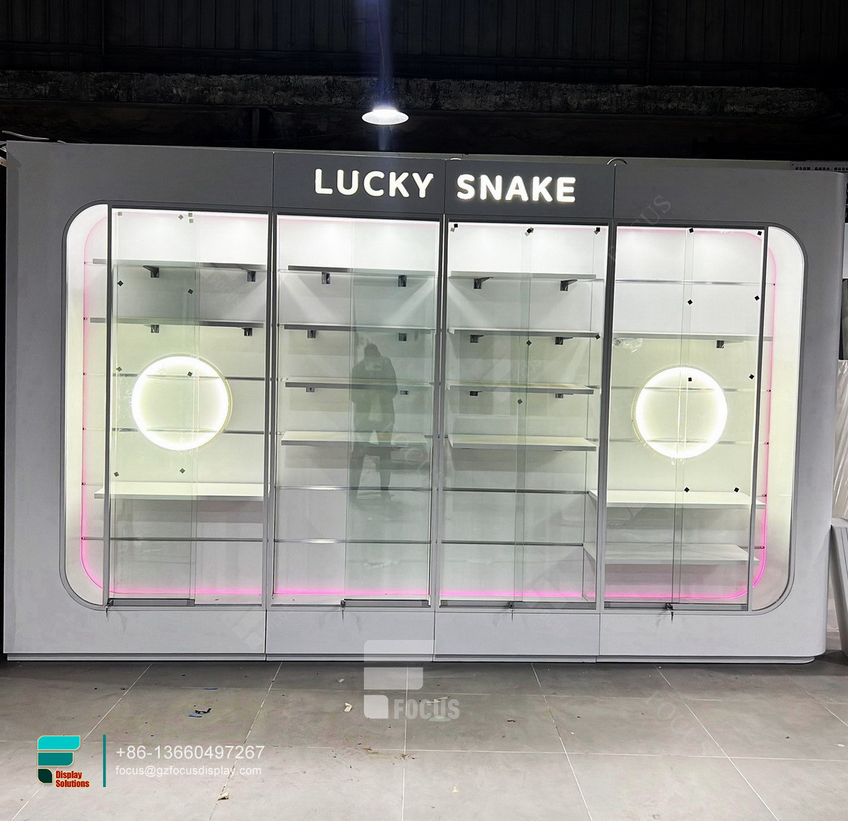 dispensary shelving counter display glass wall showcase