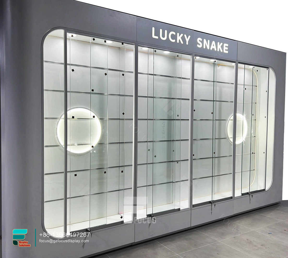 dispensary shelving counter display glass wall showcase