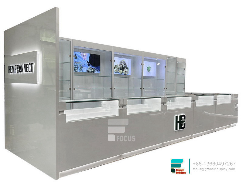 Custom Mall Kiosk Glass Display Showcase For Smoke Shop