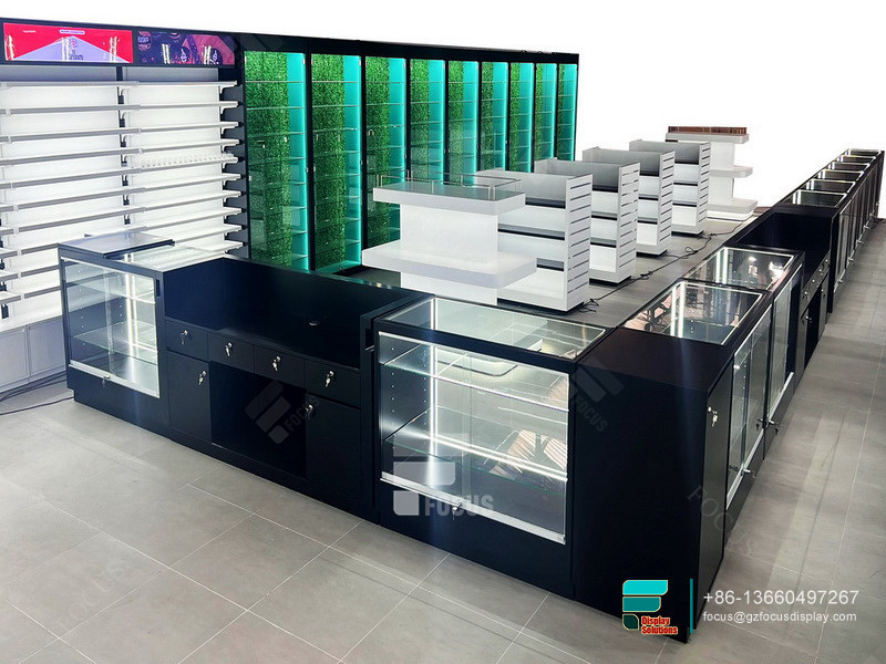 Custom Tobacco Display Shelf Transparent Glass Vitrine