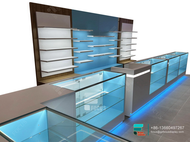 Commercial Smoke Shop Glass Display Shelf Tobacco Kiosk