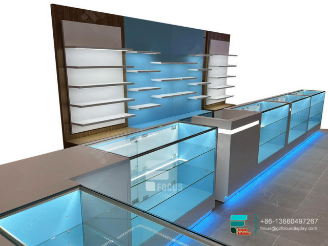 Commercial Smoke Shop Glass Display Shelf Tobacco Kiosk