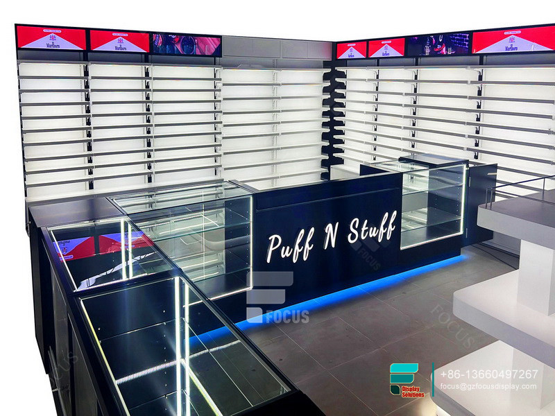 Custom Tobacco Display Shelf Transparent Glass Vitrine
