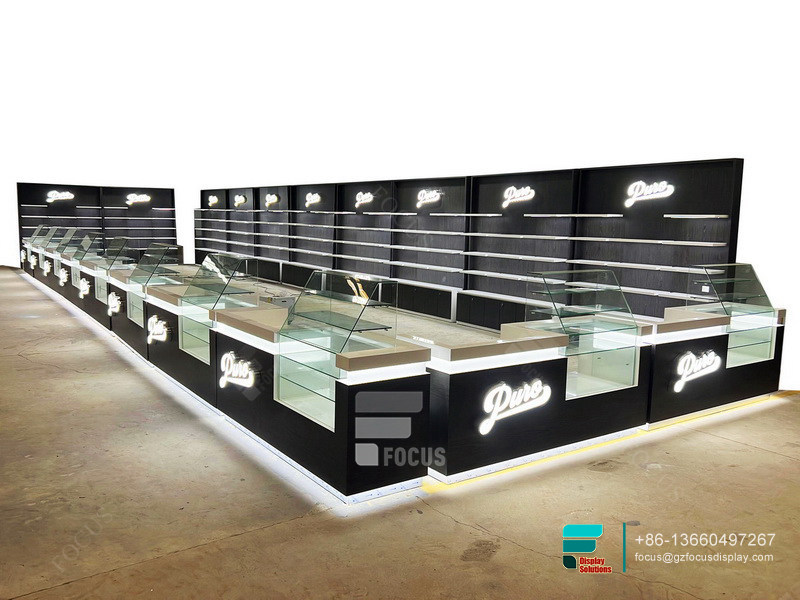 Glass Smoke Display Cigarette Shelf Dispensary Cabinets