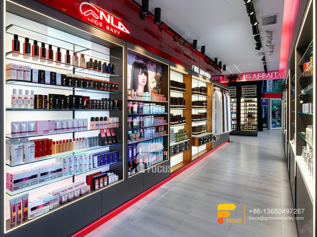 Cosmetic Shelves Perfume Store Design Wig Display Cabinet