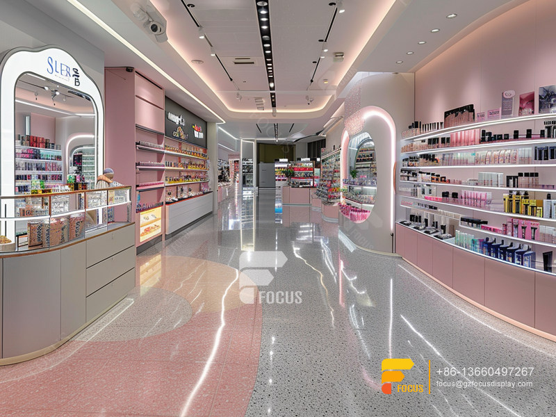 Cosmetic Retail Display Perfume Shelf Design Wig Showcase
