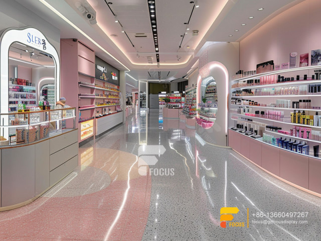 Cosmetic Retail Display Perfume Shelf Design Wig Showcase