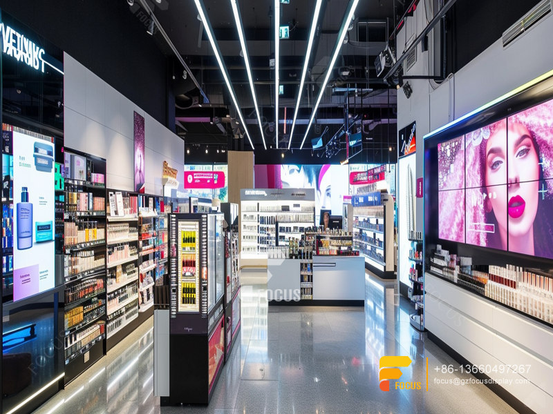 Perfume Shelving Cosmetic Store Interior Design Wig Stands