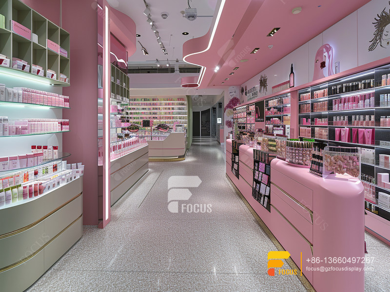 Cosmetic Retail Display Perfume Shelf Design Wig Showcase