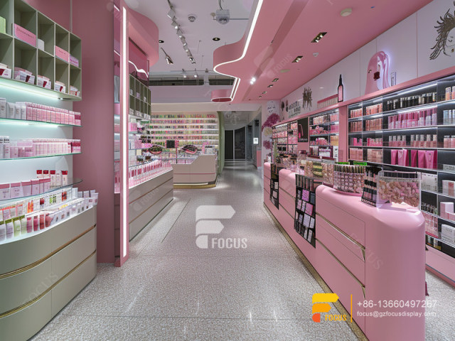 Cosmetic Retail Display Perfume Shelf Design Wig Showcase