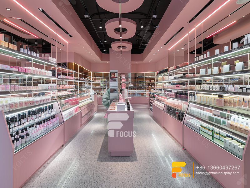 Glass Perfume Stand Cosmetic Retail Shop Design Wig Shelf