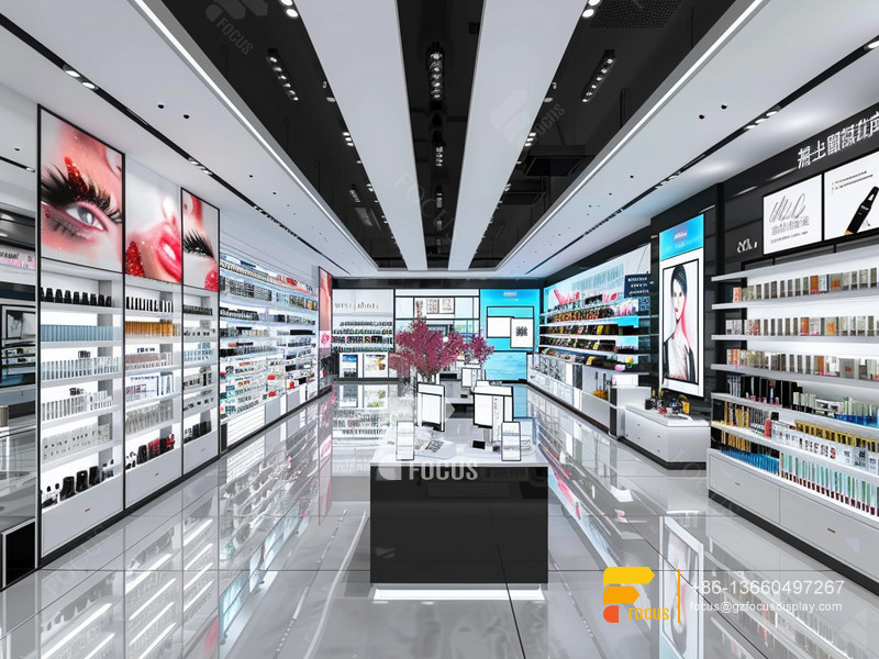 Cosmetic Retail Stores Perfume Display Case Wig Stands