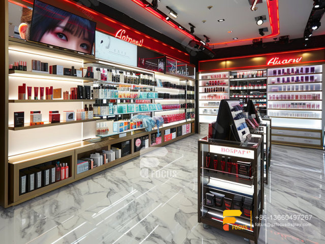 Perfume Store Interior Design Cosmetics Cabinet Wooden Hair Rack