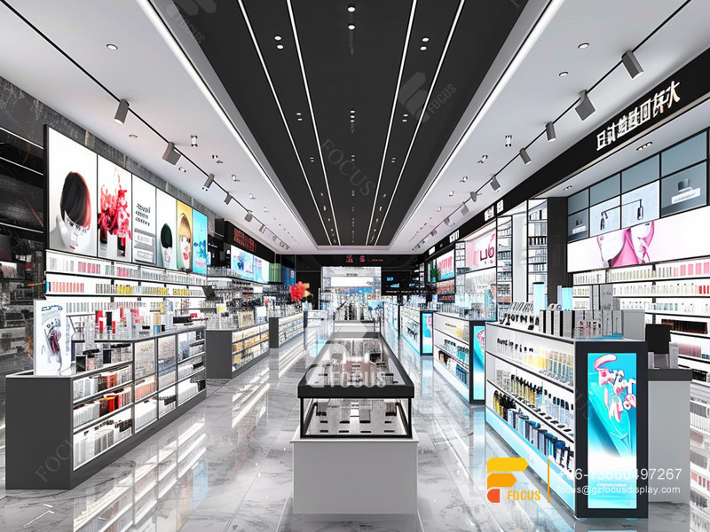 Cosmetic Retail Stores Perfume Display Case Wig Stands