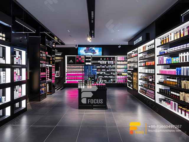 Perfume Shelving Cosmetic Store Interior Design Wig Stands