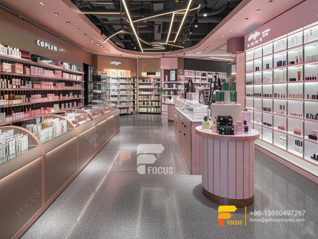 Glass Perfume Stand Cosmetic Retail Shop Design Wig Shelf