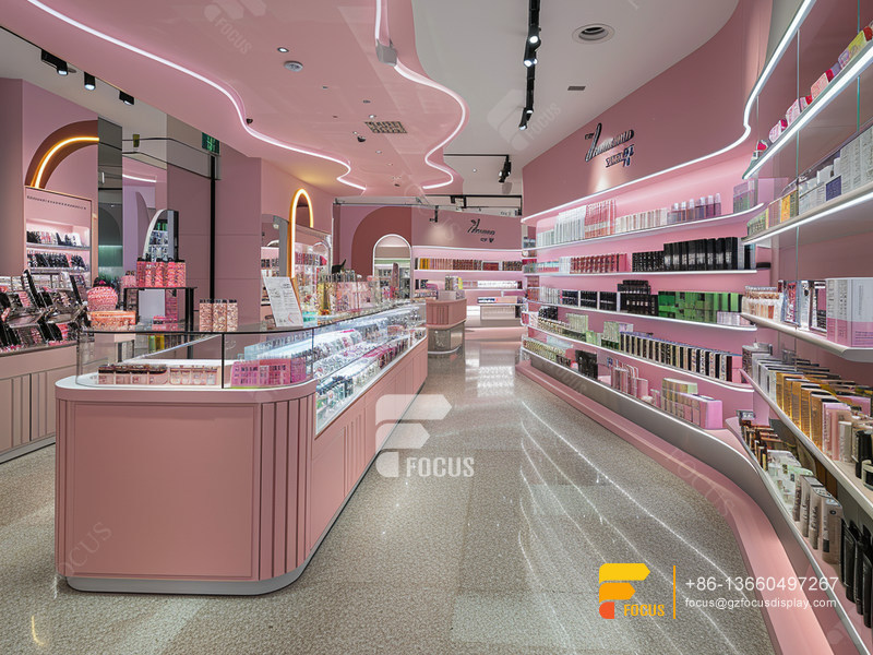 Glass Perfume Stand Cosmetic Retail Shop Design Wig Shelf