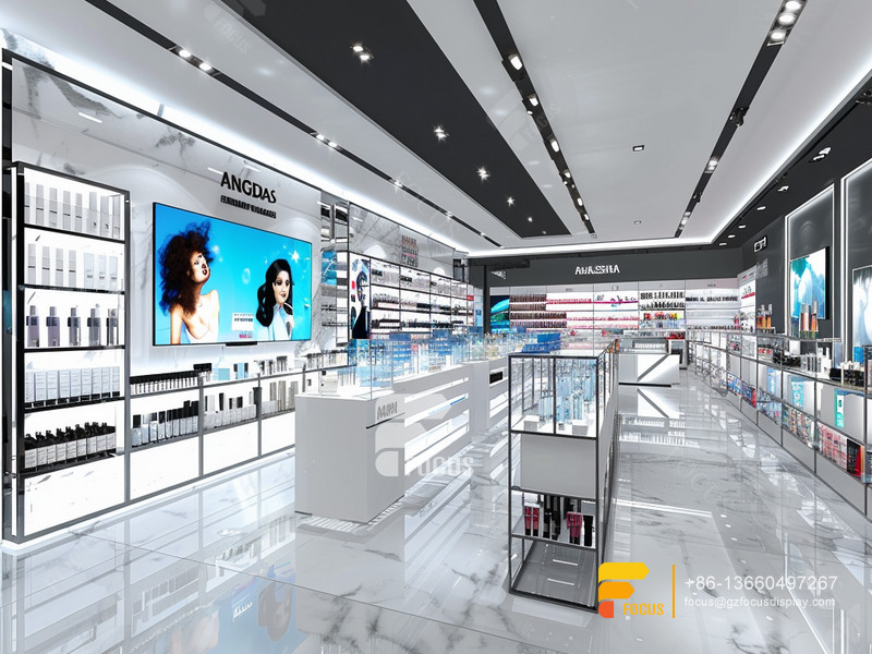 Cosmetic Retail Stores Perfume Display Case Wig Stands