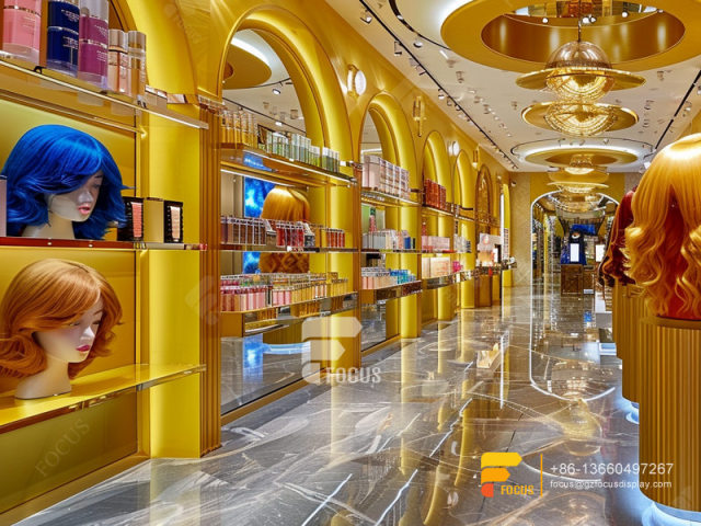 Cosmetic Retail Wall Mounted Perfume Cabinet Wig Store Design