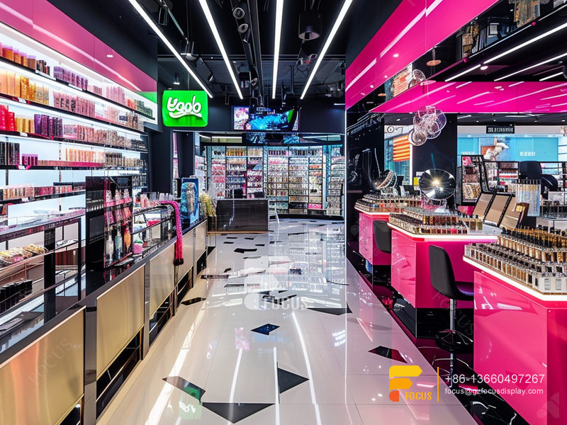 Perfume Display Case Cosmetic Shop Counter Design Wig Stand